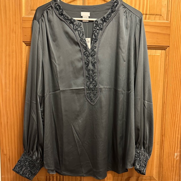 Chico’s Satin Chenille Smocked Blouse Size 2 (12) - Picture 1 of 7